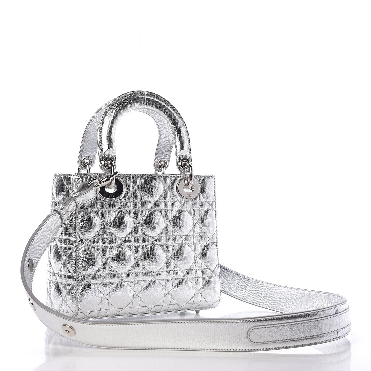 Christian Dior Metallic Grained Calfskin Cannage Small Lucky Badges My Lady Dior Silver 3 of 12
