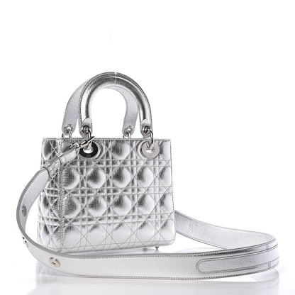 Christian Dior Metallic Grained Calfskin Cannage Small Lucky Badges My Lady Dior Silver 3 of 12