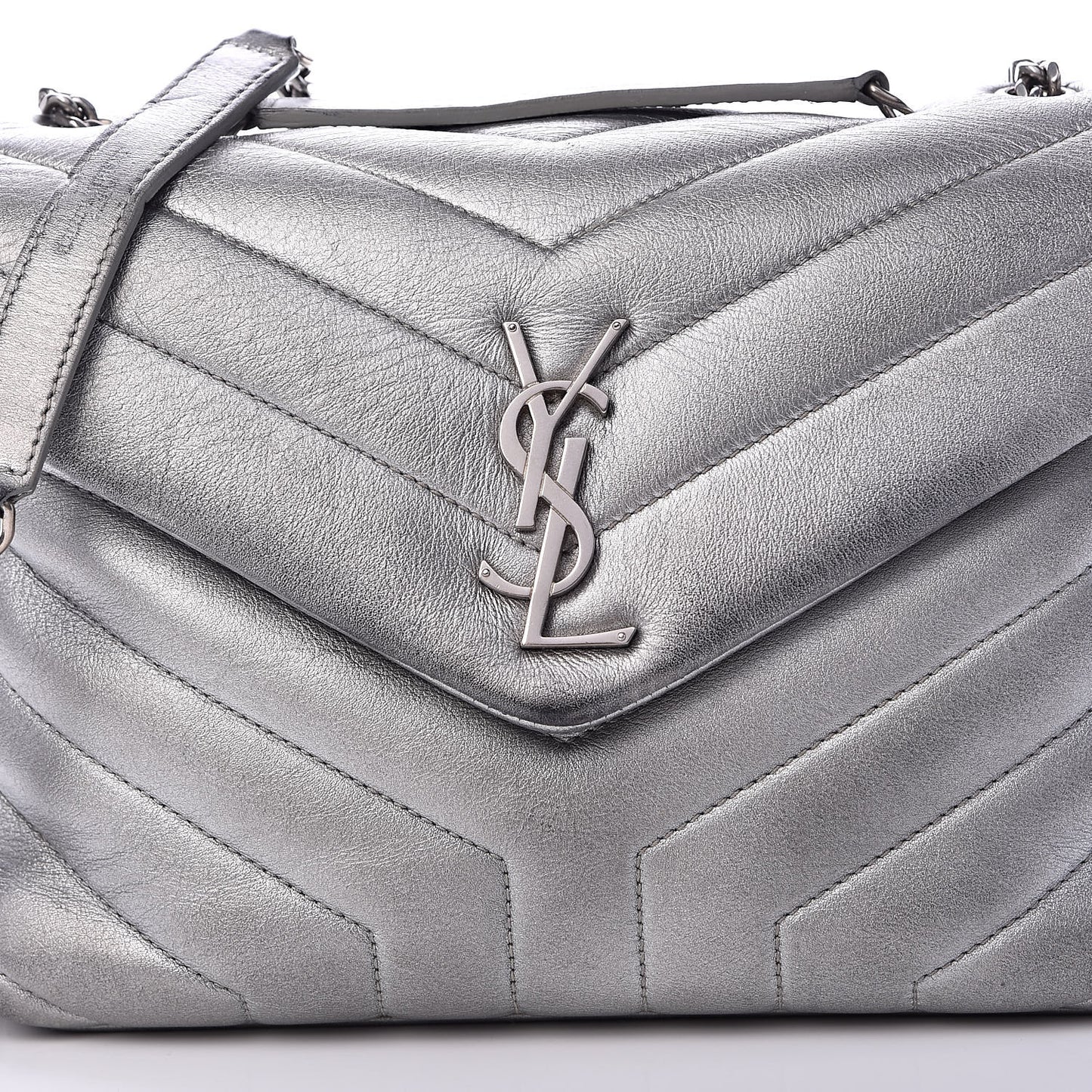 Calfskin Y Quilted Monogram Small Loulou Chain Satchel Silver