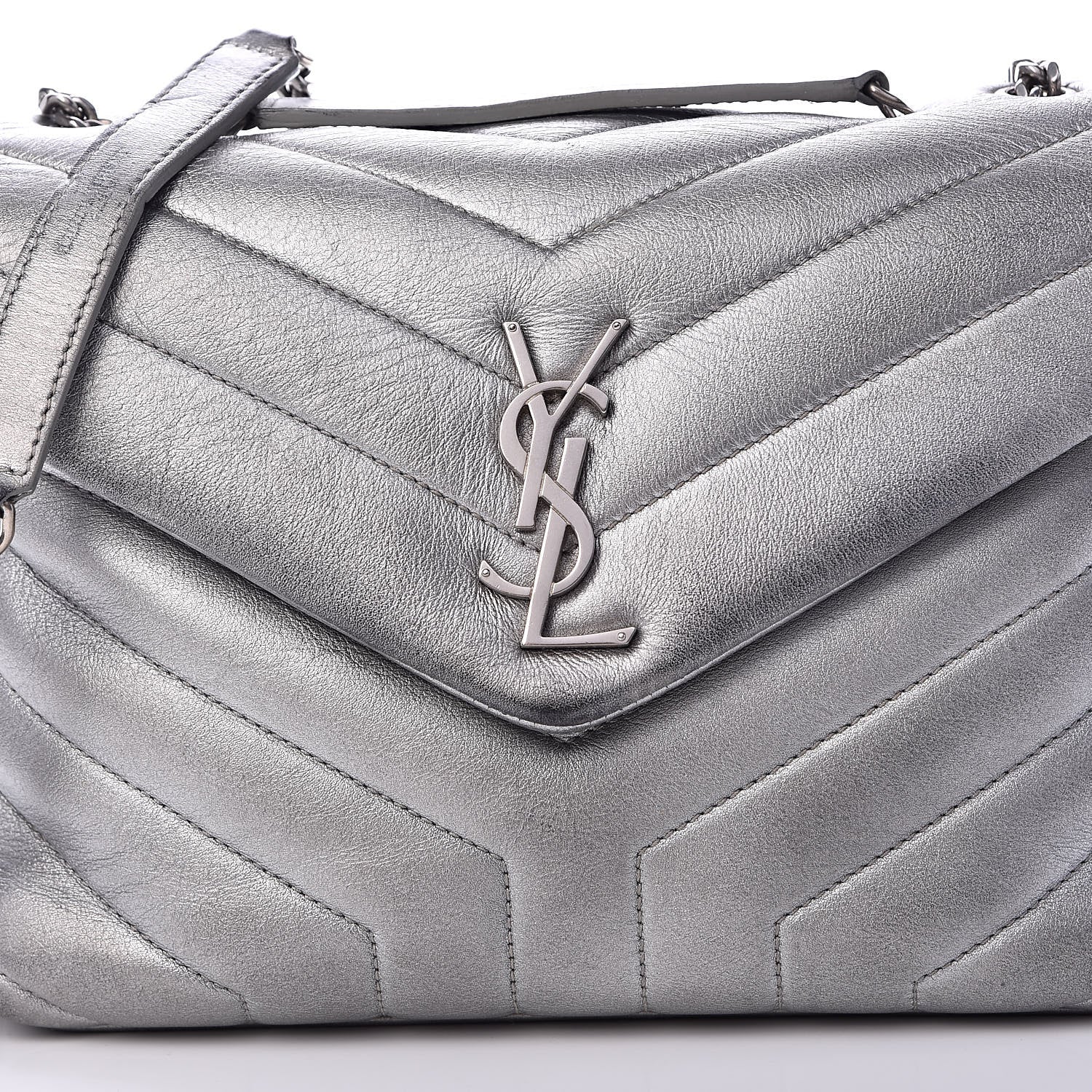 Saint Laurent Calfskin Y Quilted Monogram Small Loulou Chain Satchel Silver 8 of 15