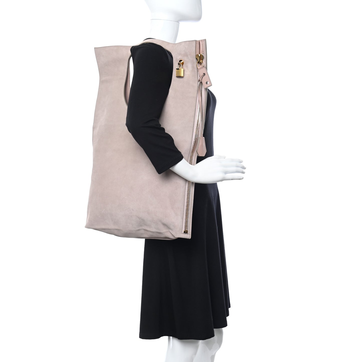 Suede Large Alix Padlock Zip Shoulder Bag Blush Nude