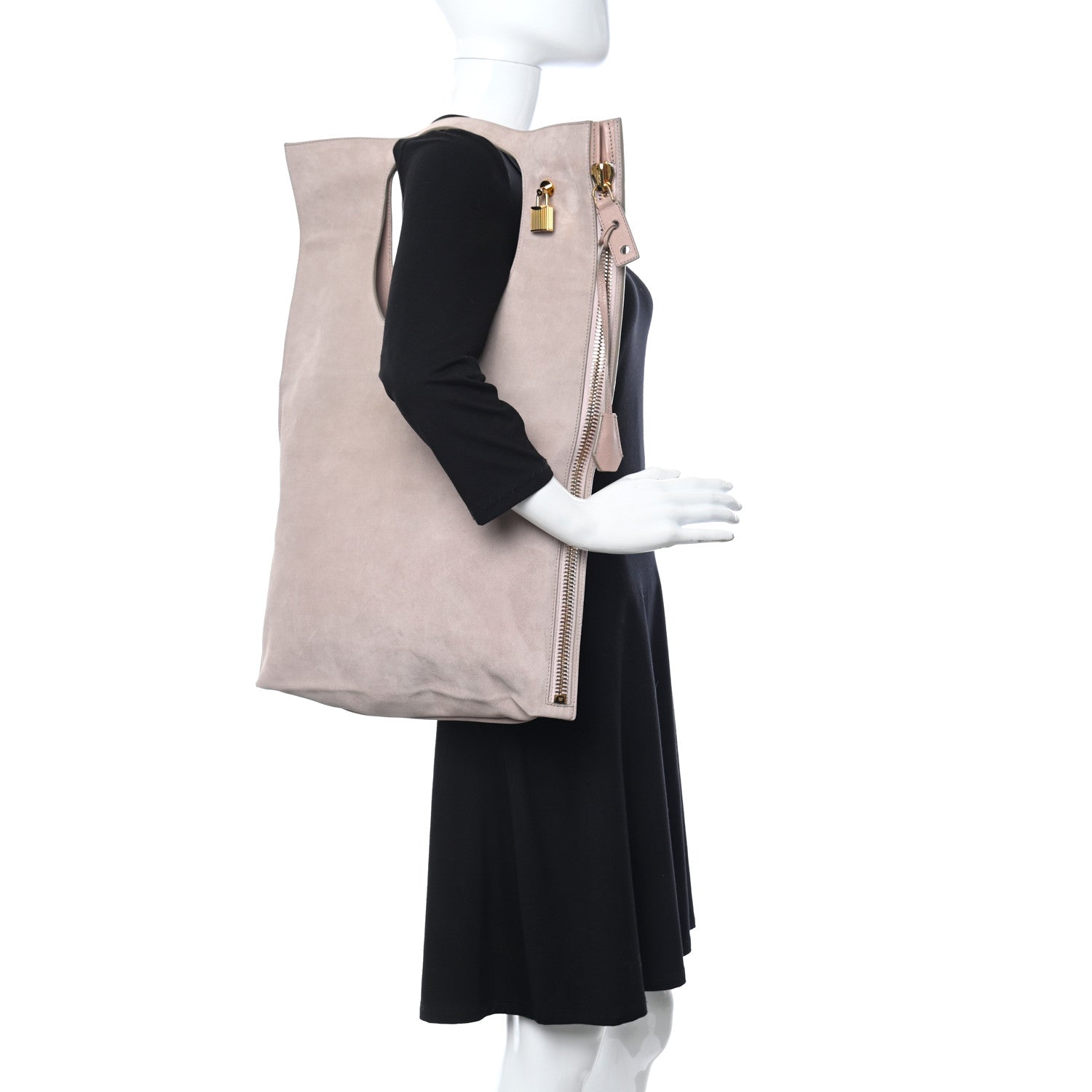 Tom Ford Suede Large Alix Padlock Zip Shoulder Bag Blush Nude 2 of 10