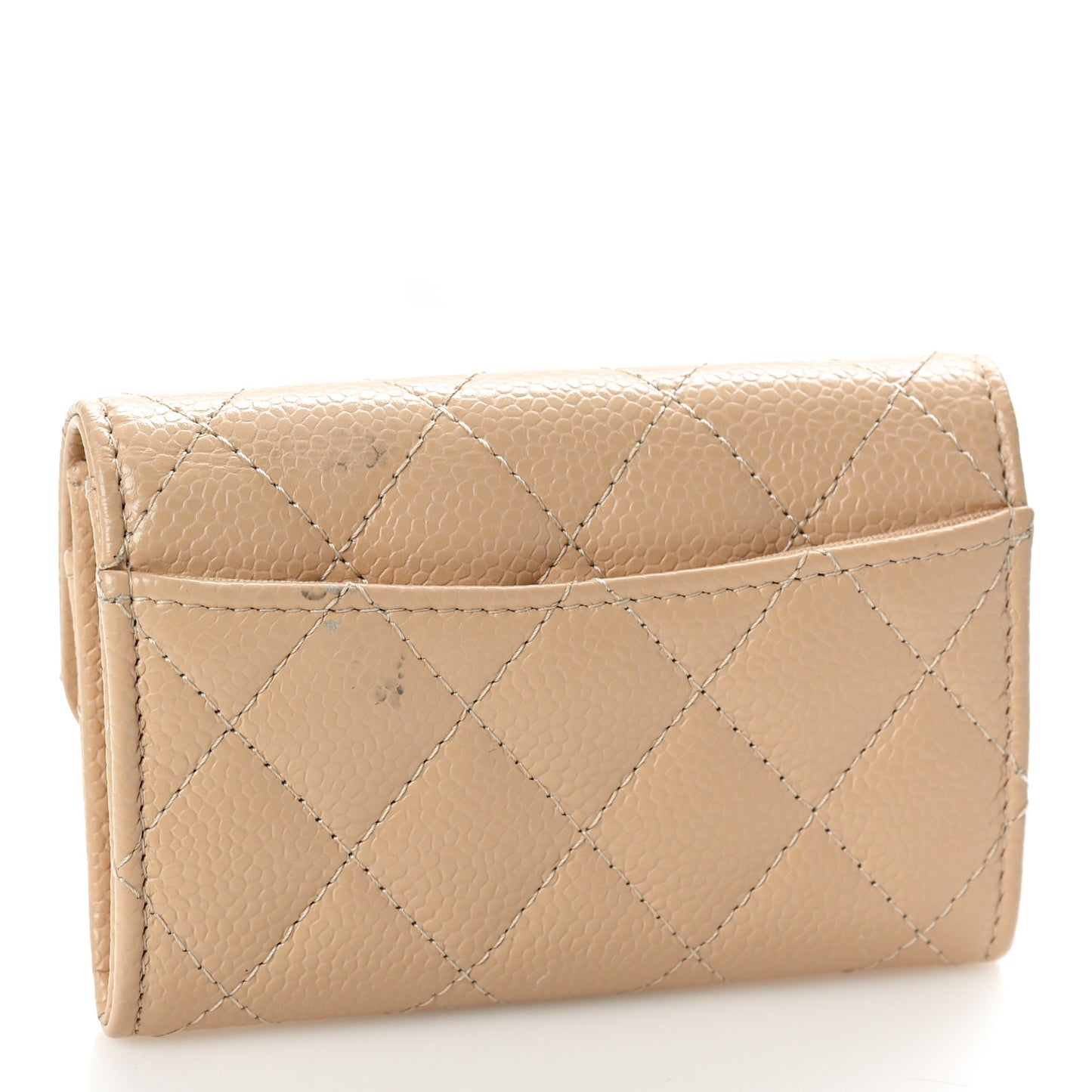 Caviar Quilted Flap Card Holder Wallet Beige