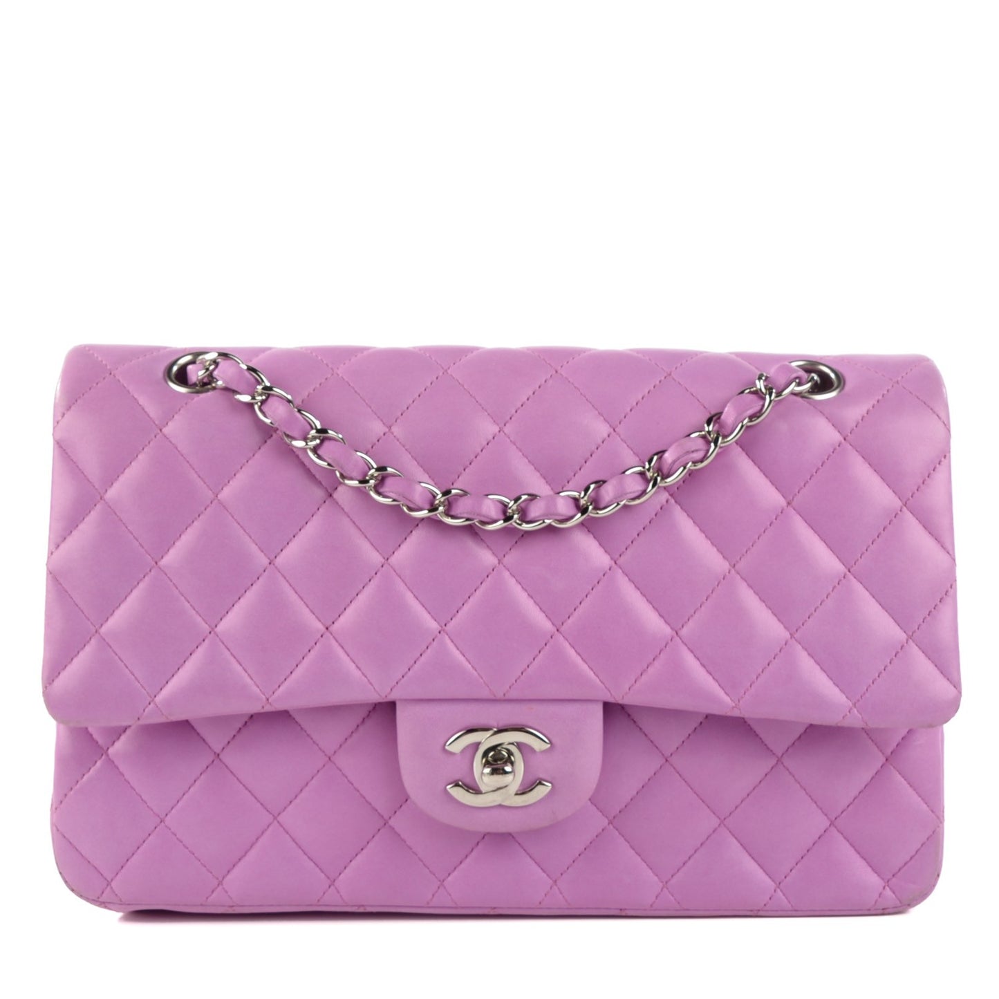 Lambskin Quilted Medium Double Flap Pink