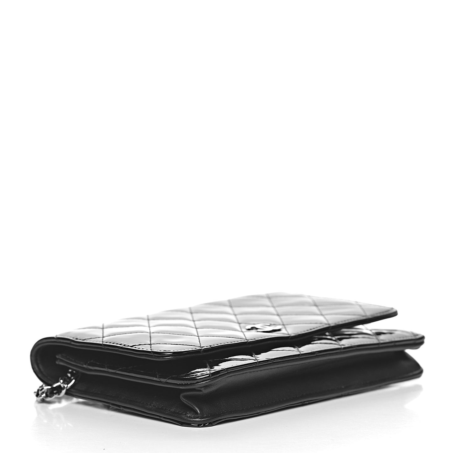 Patent Quilted Wallet On Chain WOC Black