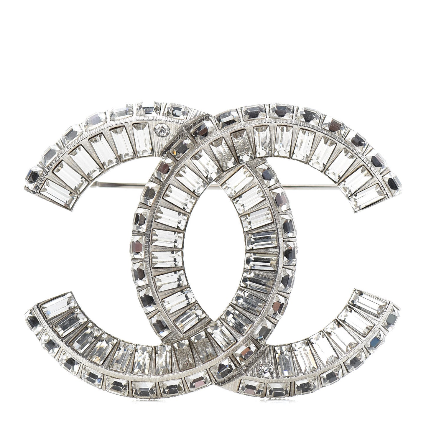 Baguette Crystal CC Brooch Silver