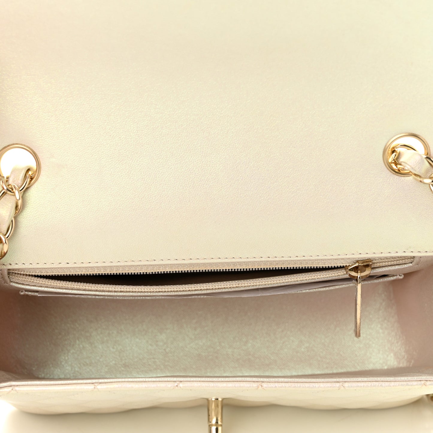 Iridescent Lambskin Quilted Mini Rectangular Flap Ivory