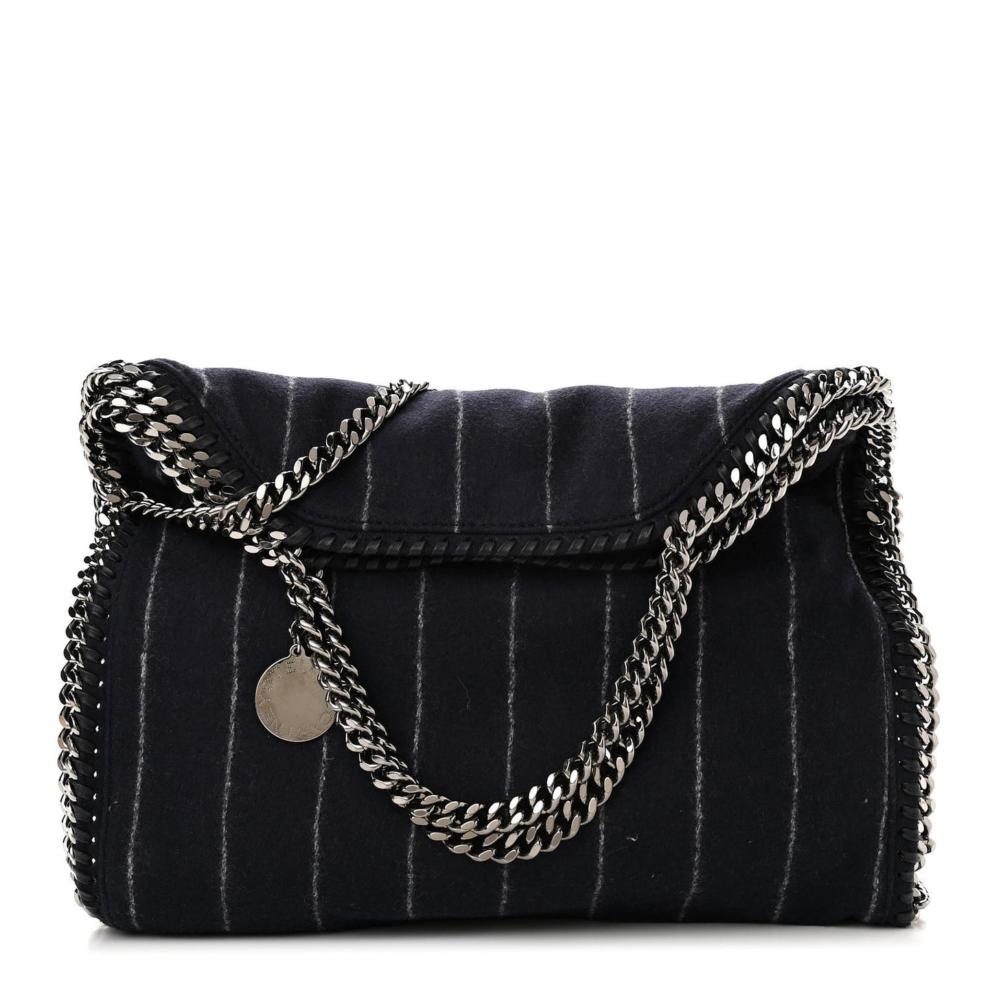 Wool Stripe Falabella Fold Over Tote Navy