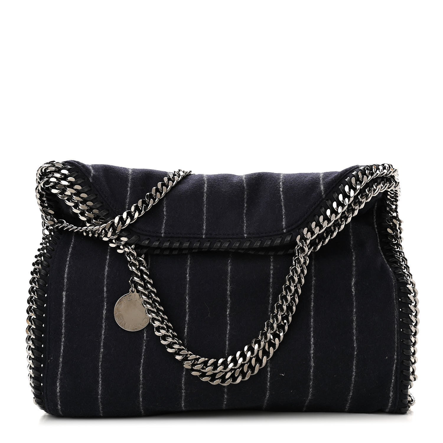 Stella McCartney Wool Stripe Falabella Fold Over Tote Navy 1 of 8