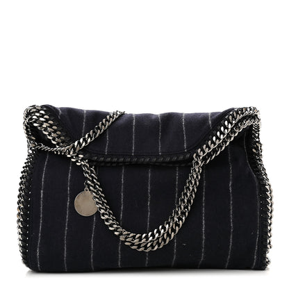 Stella McCartney Wool Stripe Falabella Fold Over Tote Navy 1 of 8