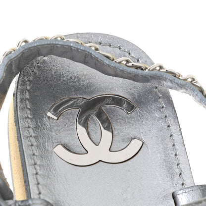 Chanel Metallic Calfskin Chain Flat Sandals 38 Silver 9 of 9