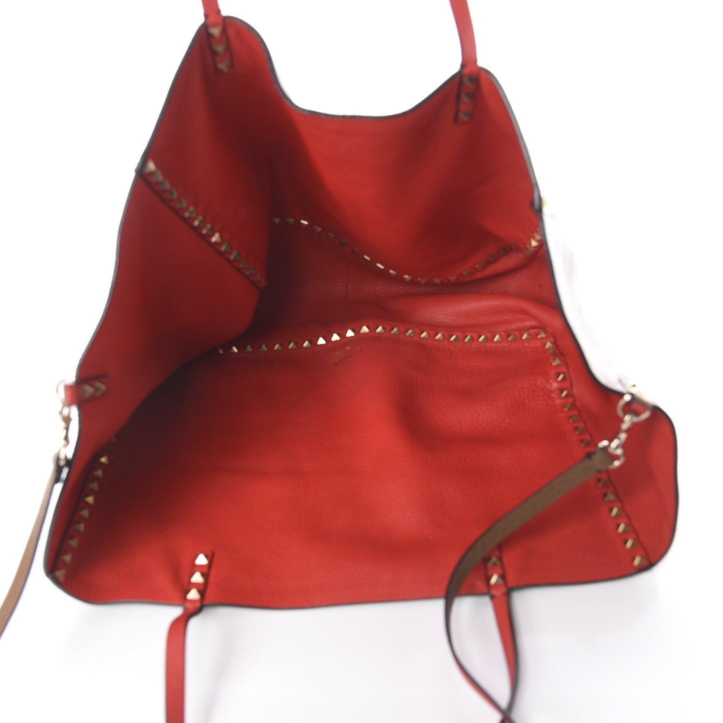 Calfskin Medium Rockstud Reversible Tote Brown Red