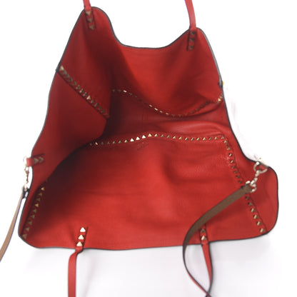 Valentino Garavani Calfskin Medium Rockstud Reversible Tote Brown Red 7 of 13