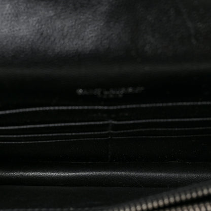 Saint Laurent Grain De Poudre Matelasse Chevron Monogram Envelope Chain Wallet Black 4 of 7