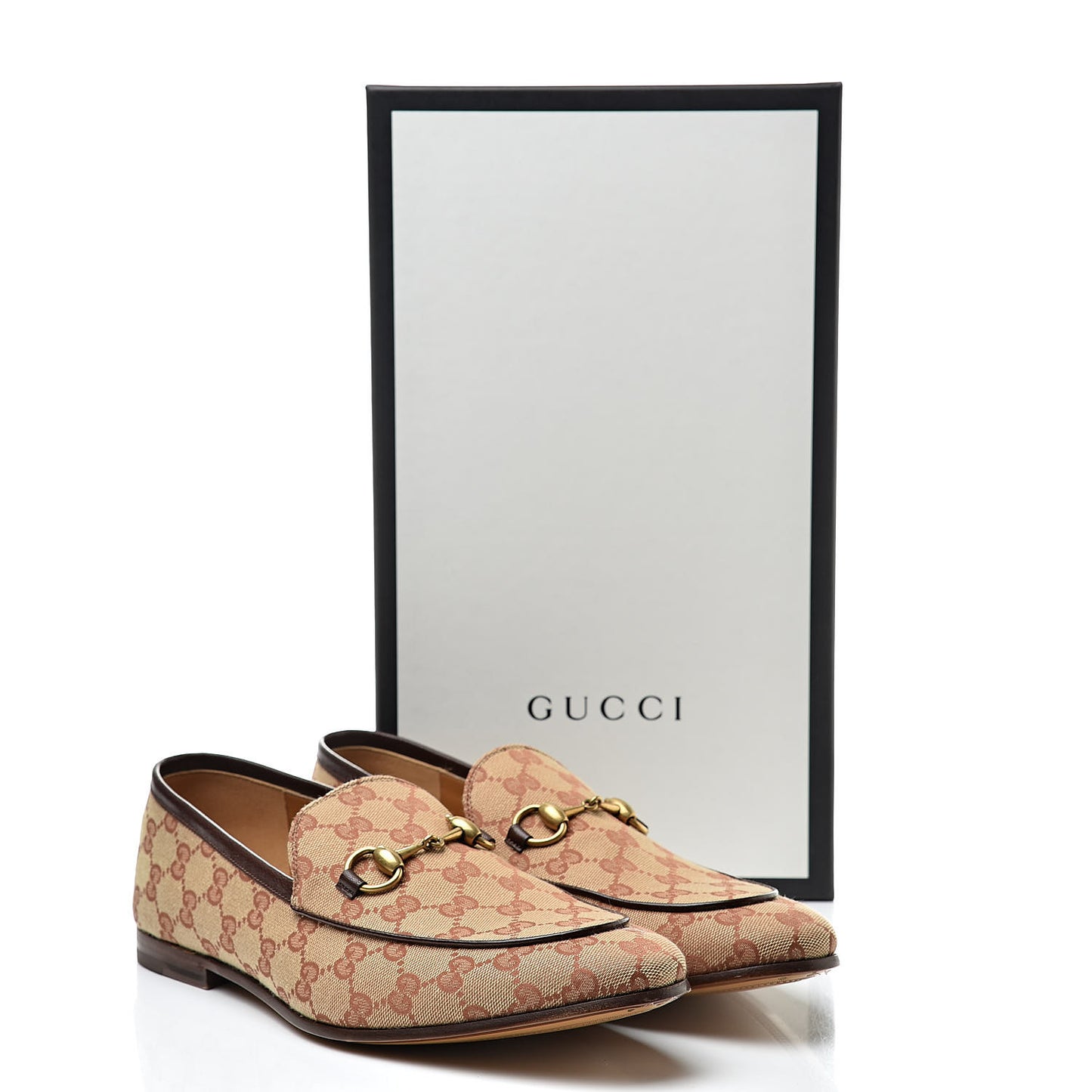 Canvas GG Monogram Horsebit Mens Jordaan Loafers 9.5 Beige Ruggine Light Brown