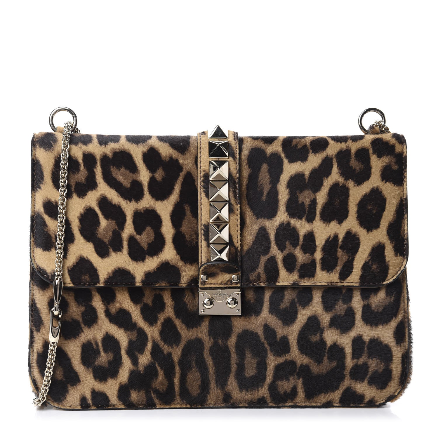 Valentino Garavani Calf Hair Leopard Print Large Glam Lock Rockstud Flap 1 of 9