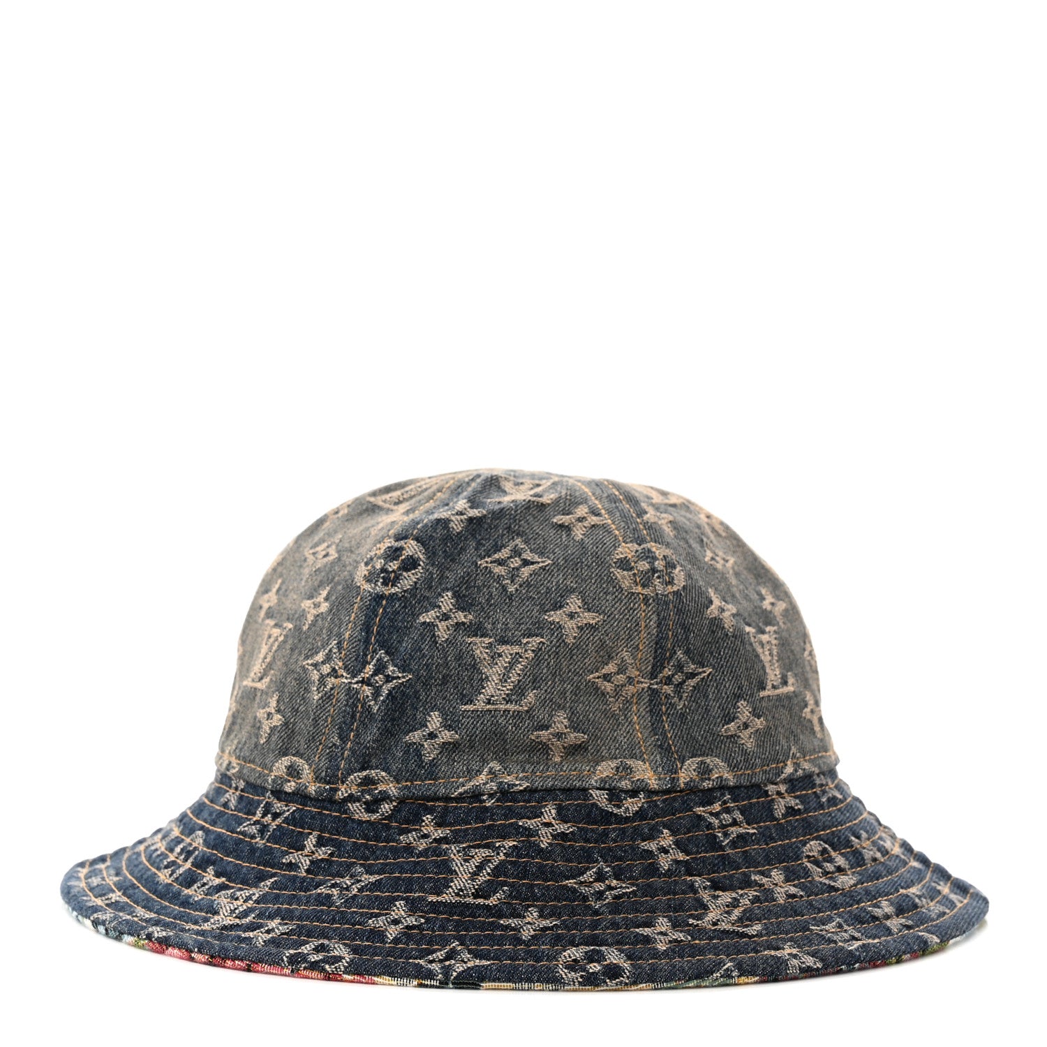 Louis Vuitton Monogram Tapestry Reversible Bucket Hat 58 Blue Multicolor 6 of 14