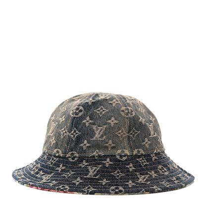 Louis Vuitton Monogram Tapestry Reversible Bucket Hat 58 Blue Multicolor 6 of 14