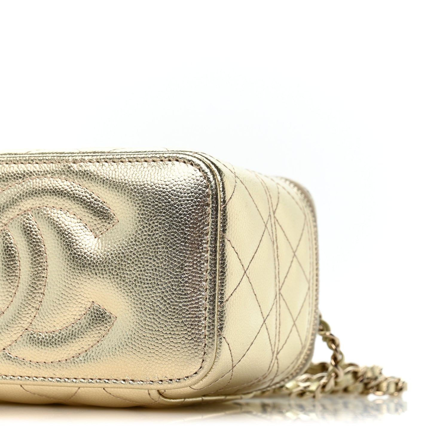 Metallic Caviar Quilted Trendy Handle Vanity Gold