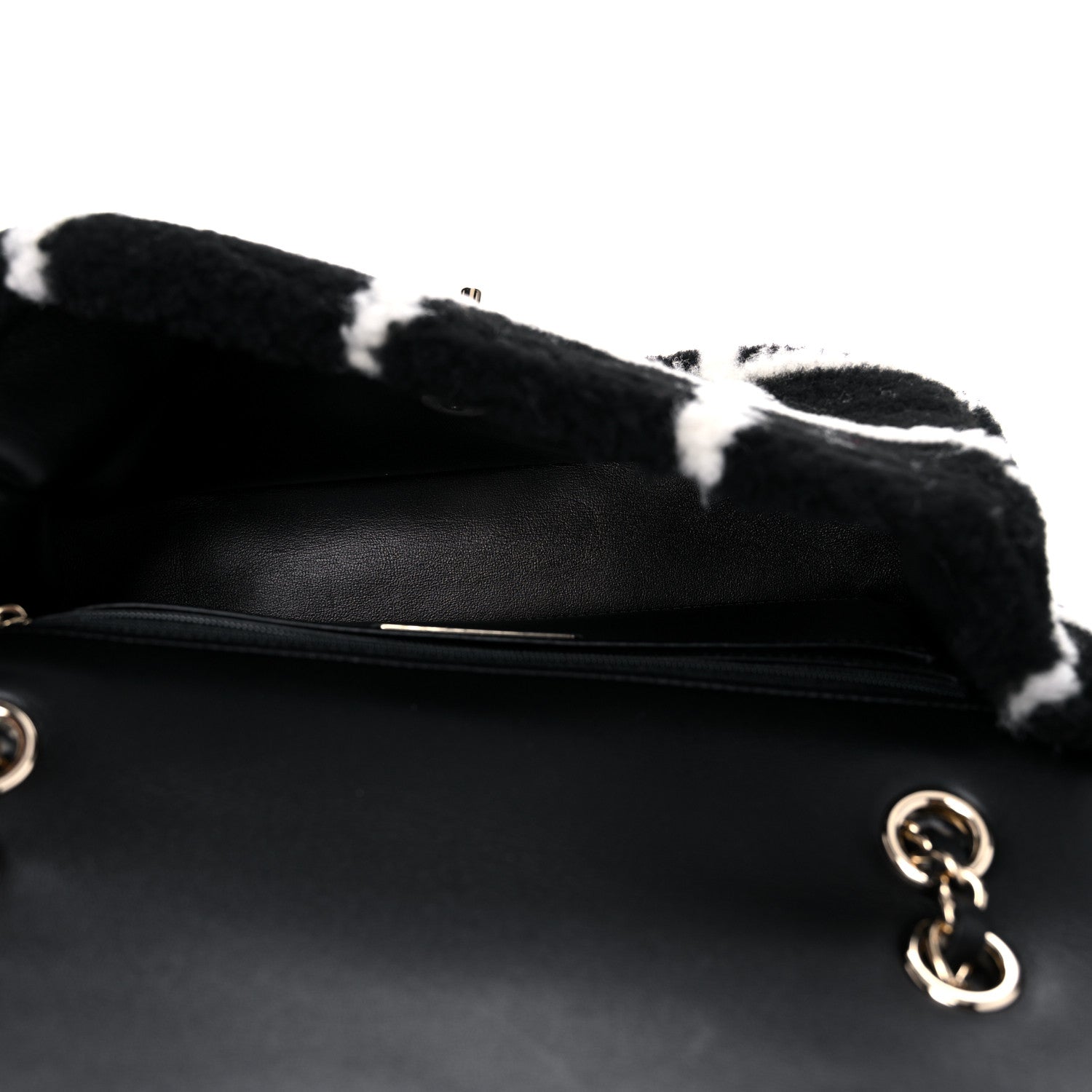 Chanel Shearling Lambskin Large Fluffy Tartan Single Flap Black White 5 of 10