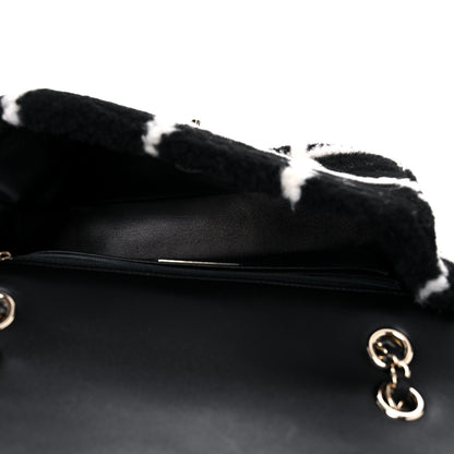 Chanel Shearling Lambskin Large Fluffy Tartan Single Flap Black White 5 of 10