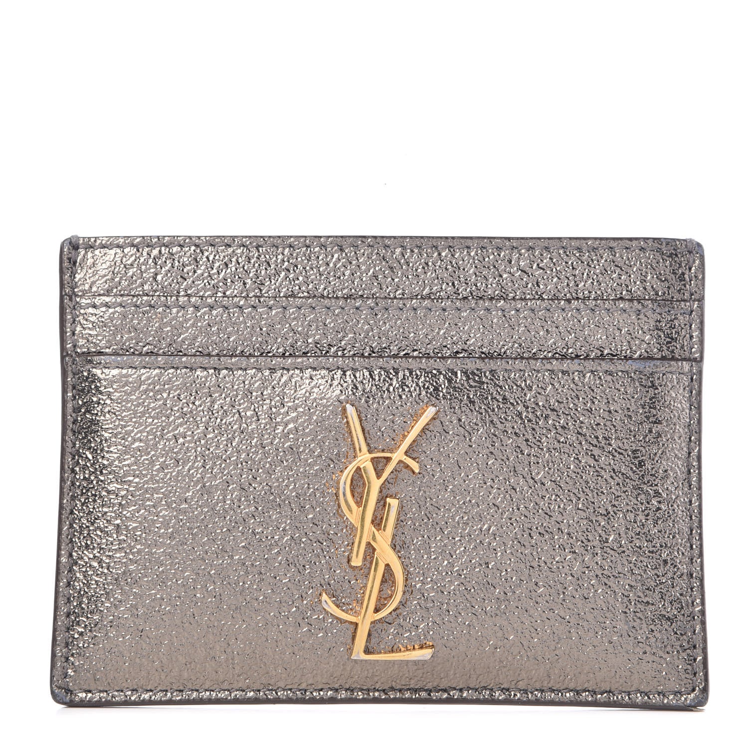 Saint Laurent Grained Metallic Calfskin Monogram Credit Card Case Bronze 1 of 7