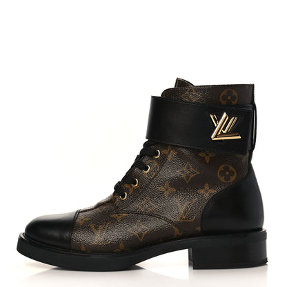 Louis Vuitton Calfskin Monogram Wonderland Flat Ranger Boots 39 Black 1 of 9
