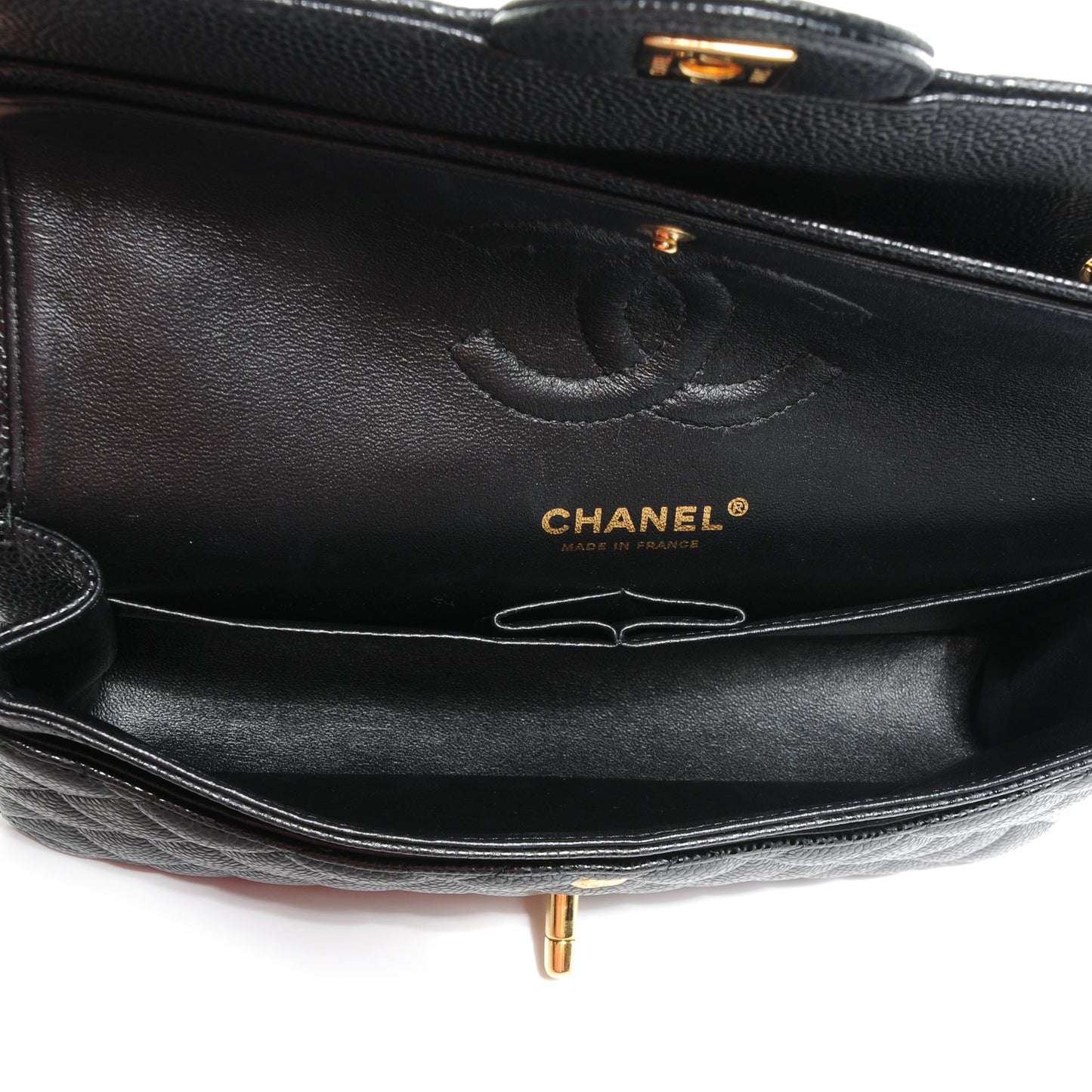 Caviar Quilted Medium Double Flap Black