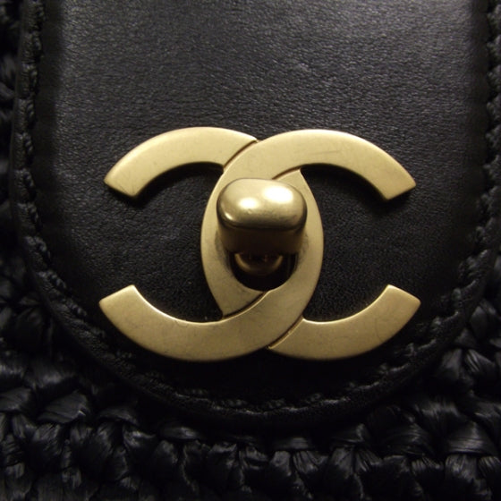 Straw Raffia Tote Black