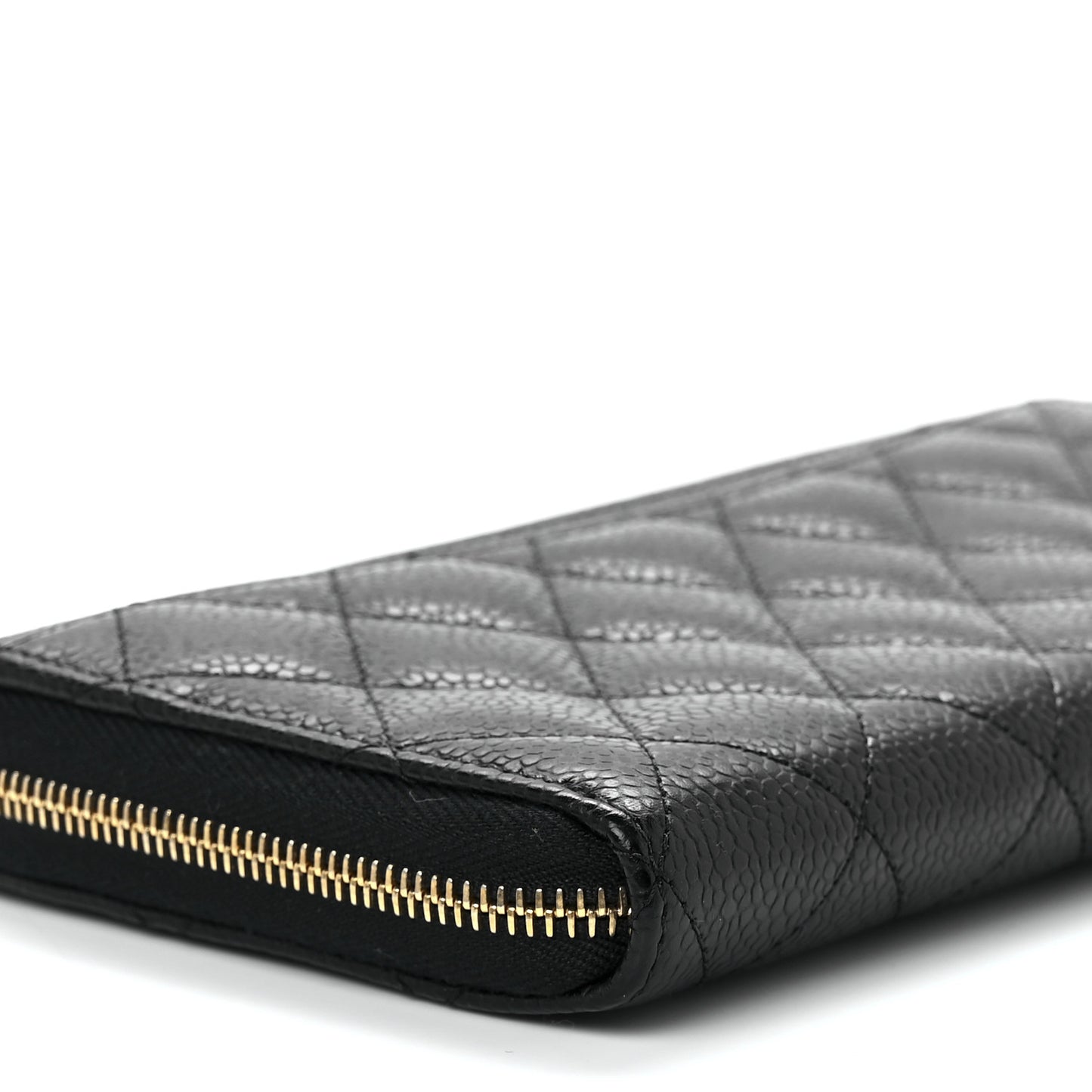 Caviar Quilted Large Gusset Zip Around Wallet Black