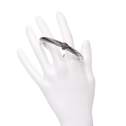 David Yurman Sterling Silver 18K Rose Gold Pink Sapphire 7mm Cable Classics Single Station Bracelet 2 of 4