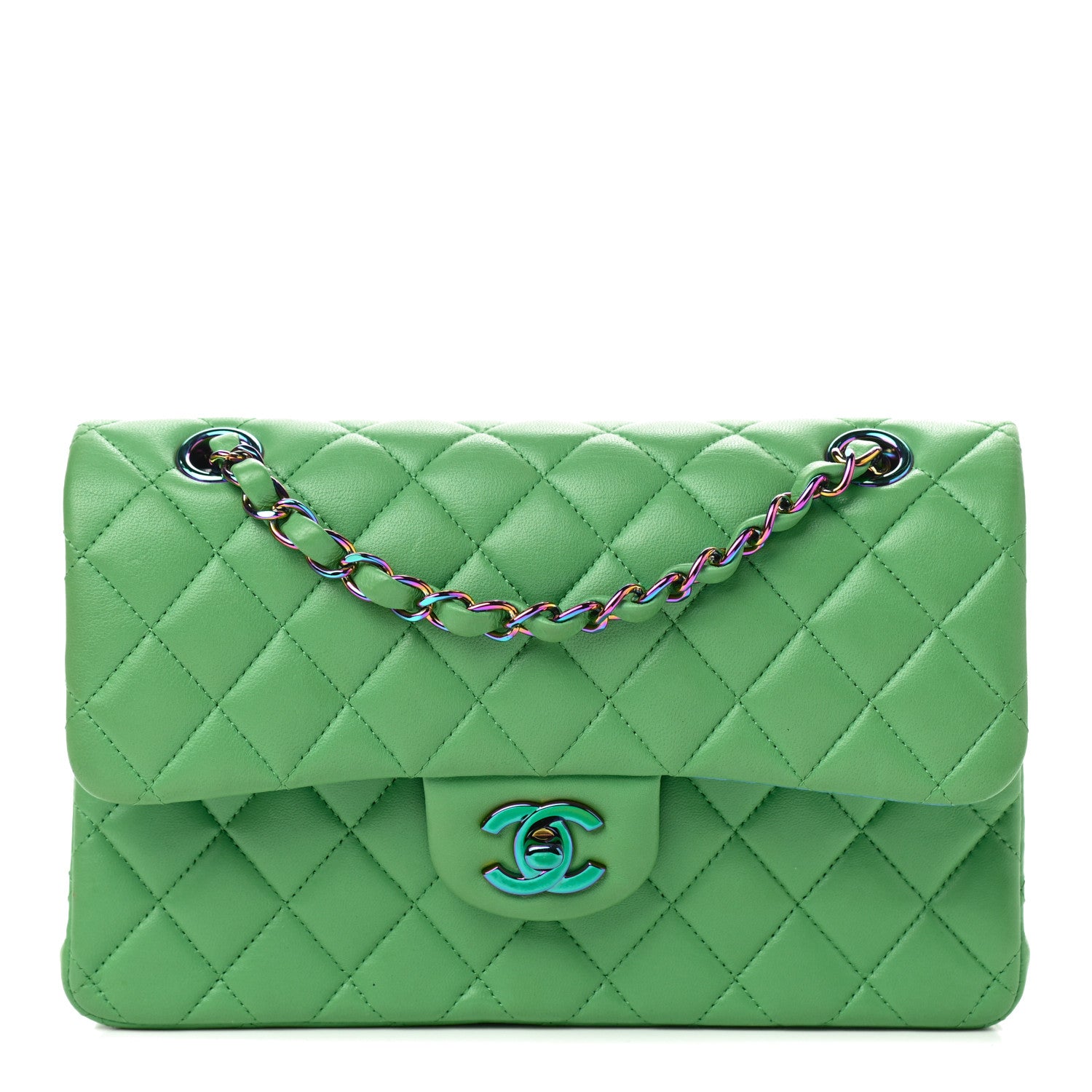 Chanel Lambskin Quilted Small Double Flap Green Blue 1 of 9