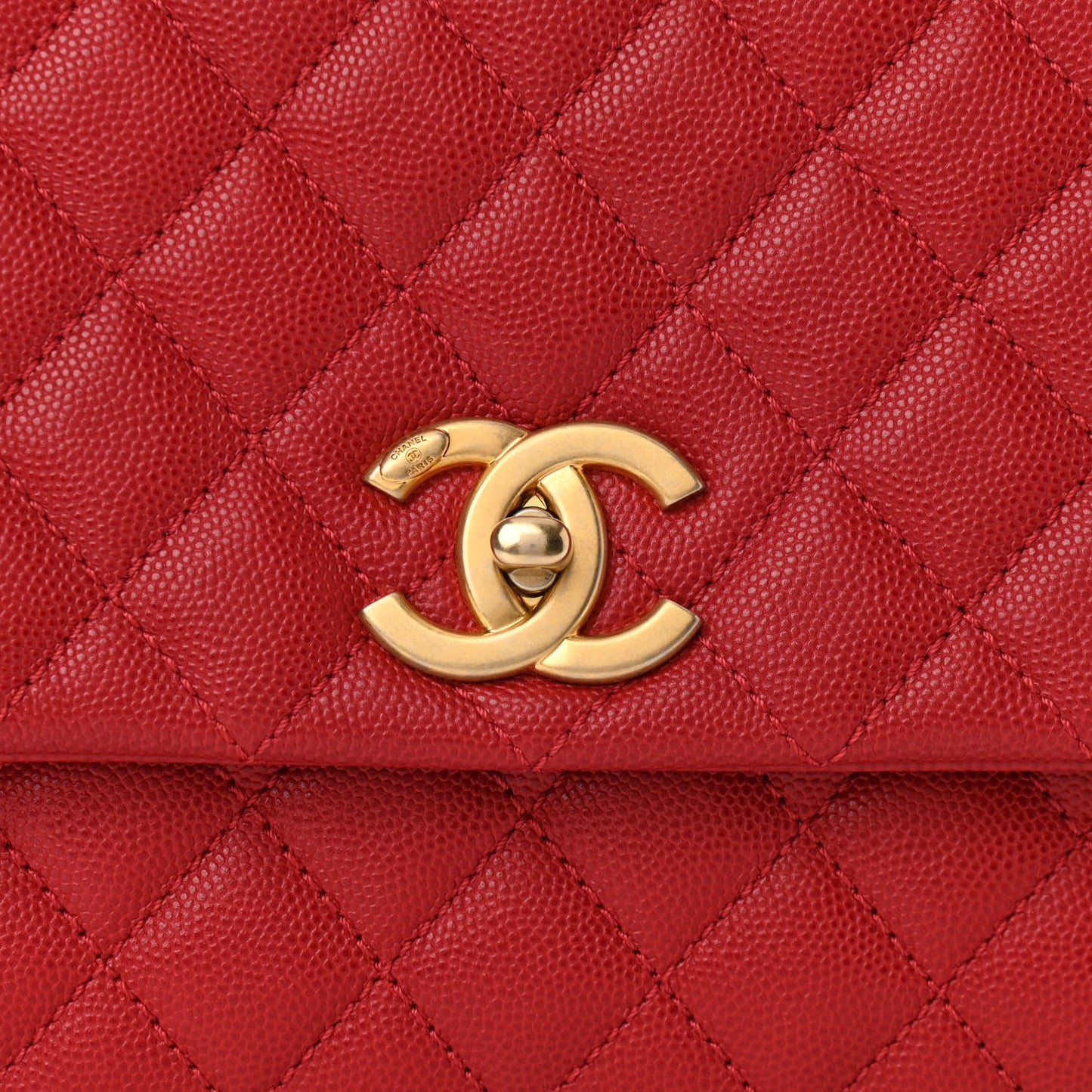 Caviar Quilted Small Coco Handle Flap Red
