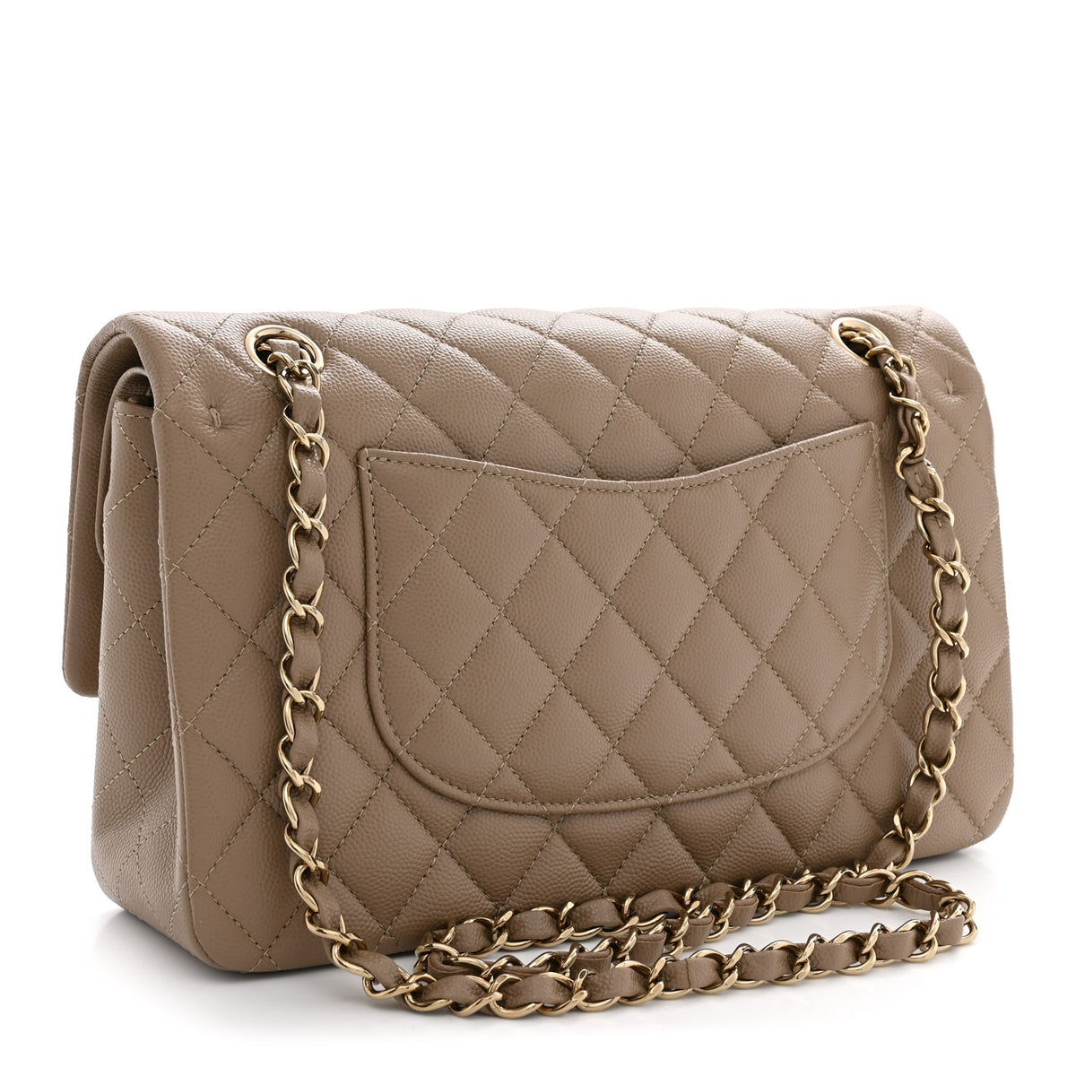 Caviar Quilted Medium Double Flap Dark Beige