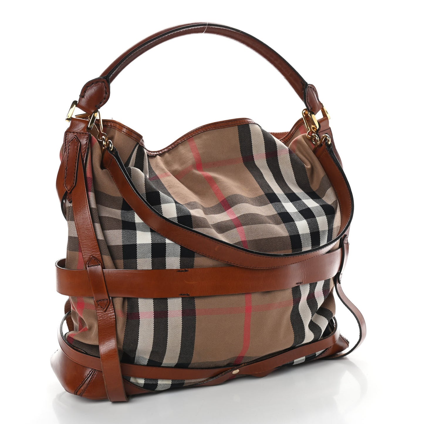 House Check Bridle Calfskin Medium Gosford Hobo Dark Tan