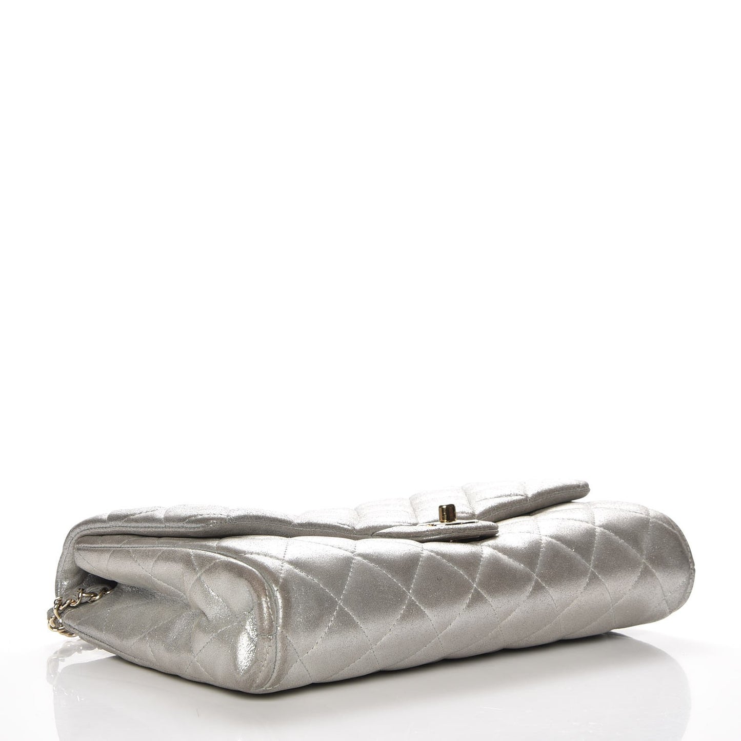 Iridescent Calfskin Clutch With Chain Flap Silver