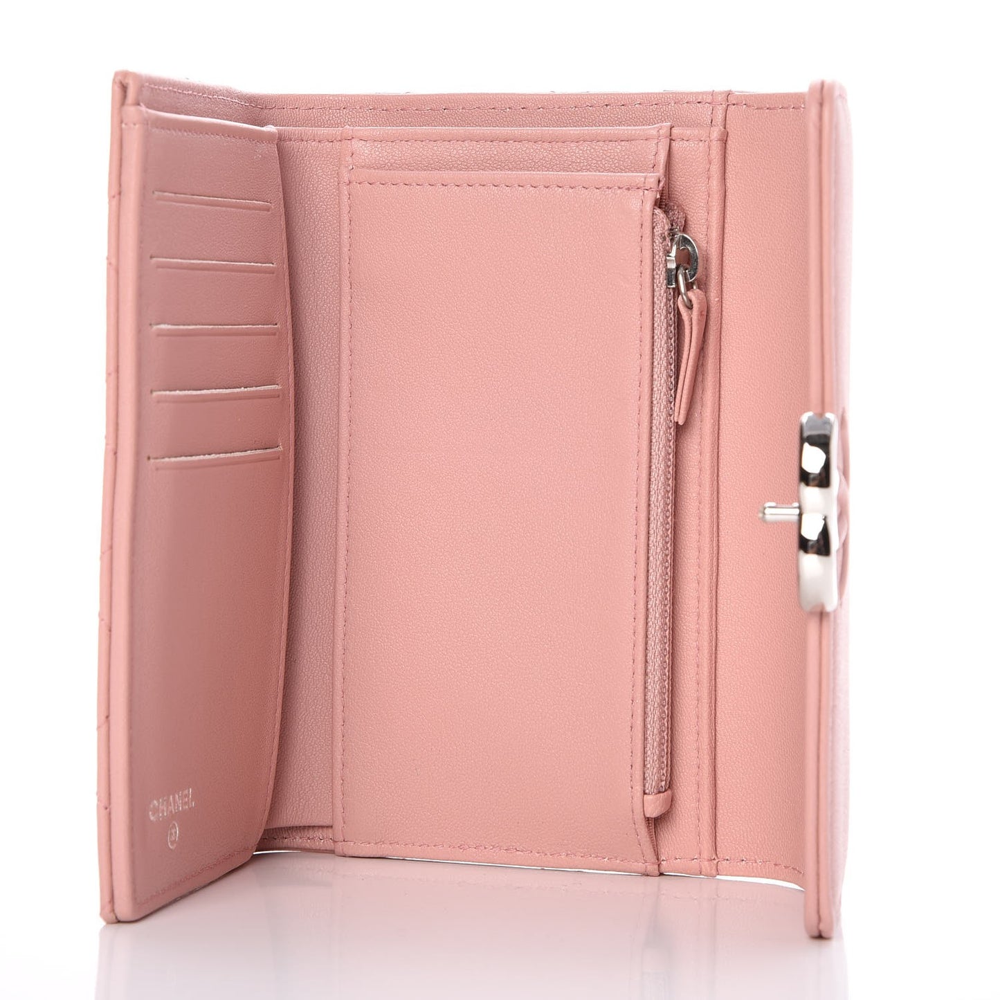 Lambskin Quilted CC Box Flap Wallet Light Pink