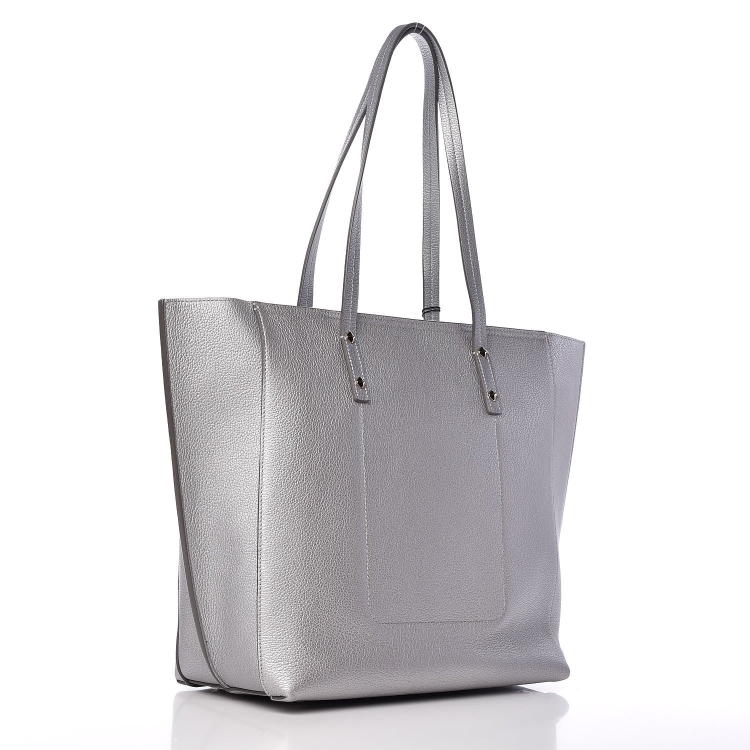 MCM Metallic Grained Calfskin Medium Top Zip Tote Spike Silver 3 of 9