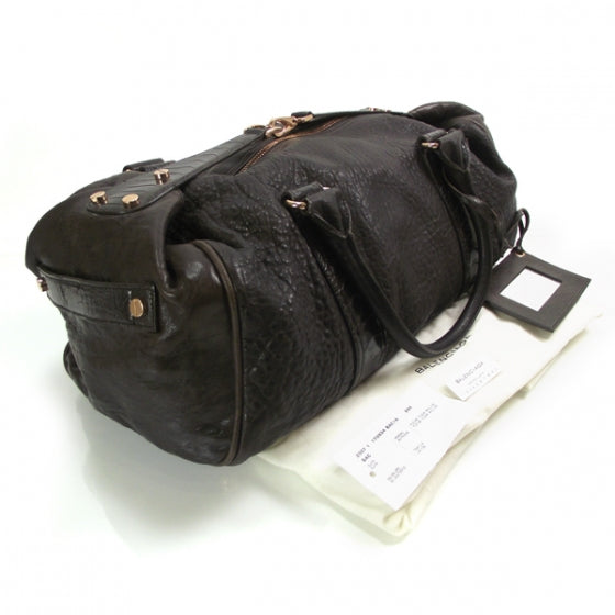 Lambskin Ostrich Medium Whistle Satchel Brown