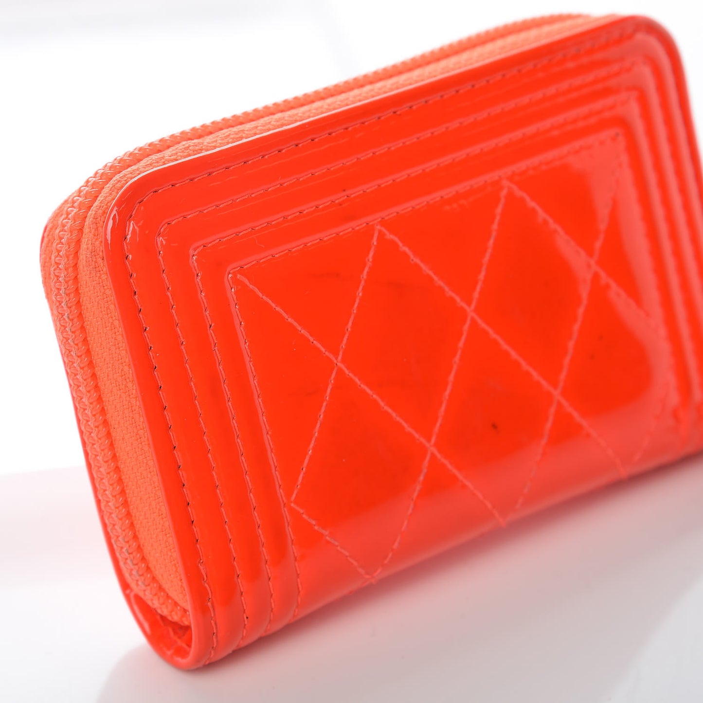 Patent Quilted Boy Zip Around Coin Purse Wallet Orange