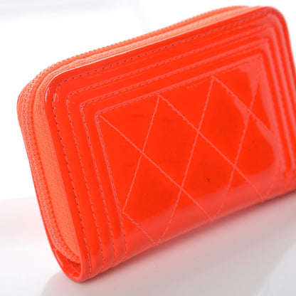 Chanel Patent Quilted Boy Zip Around Coin Purse Wallet Orange 11 of 15