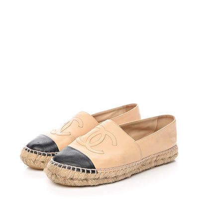 Chanel Lambskin CC Espadrilles 37 Beige Black 3 of 15