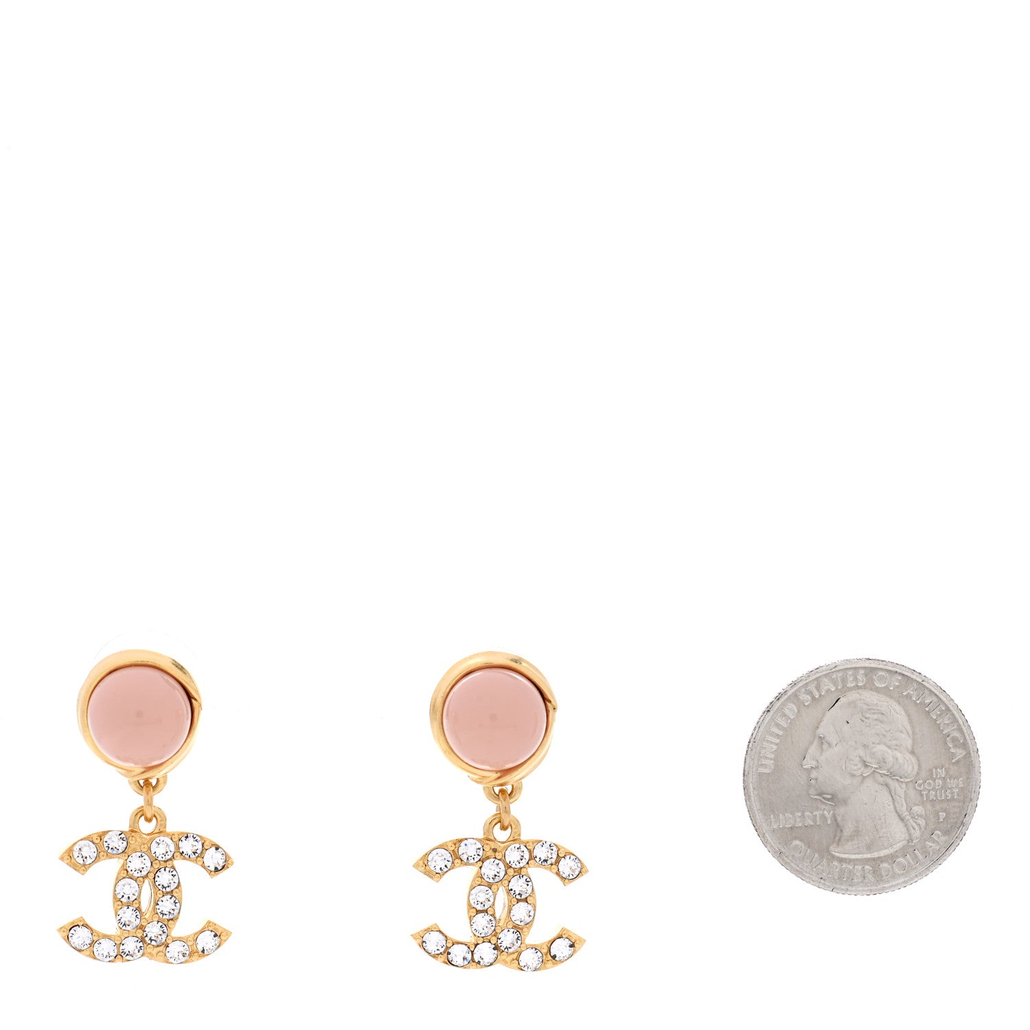 Chanel Crystal Pearl CC Drop Earrings Pink Gold 2 of 5