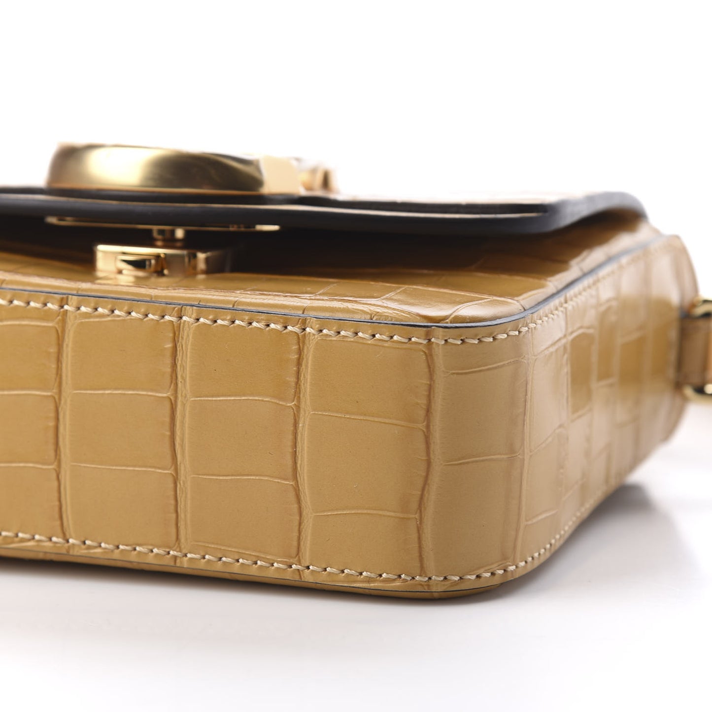 Calfskin Crocodile Embossed Mini C Double Carry Honey Gold