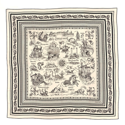 Hermes Cashmere Silk Tatouages Marins Bandana Shawl 140 White Black 1 of 3