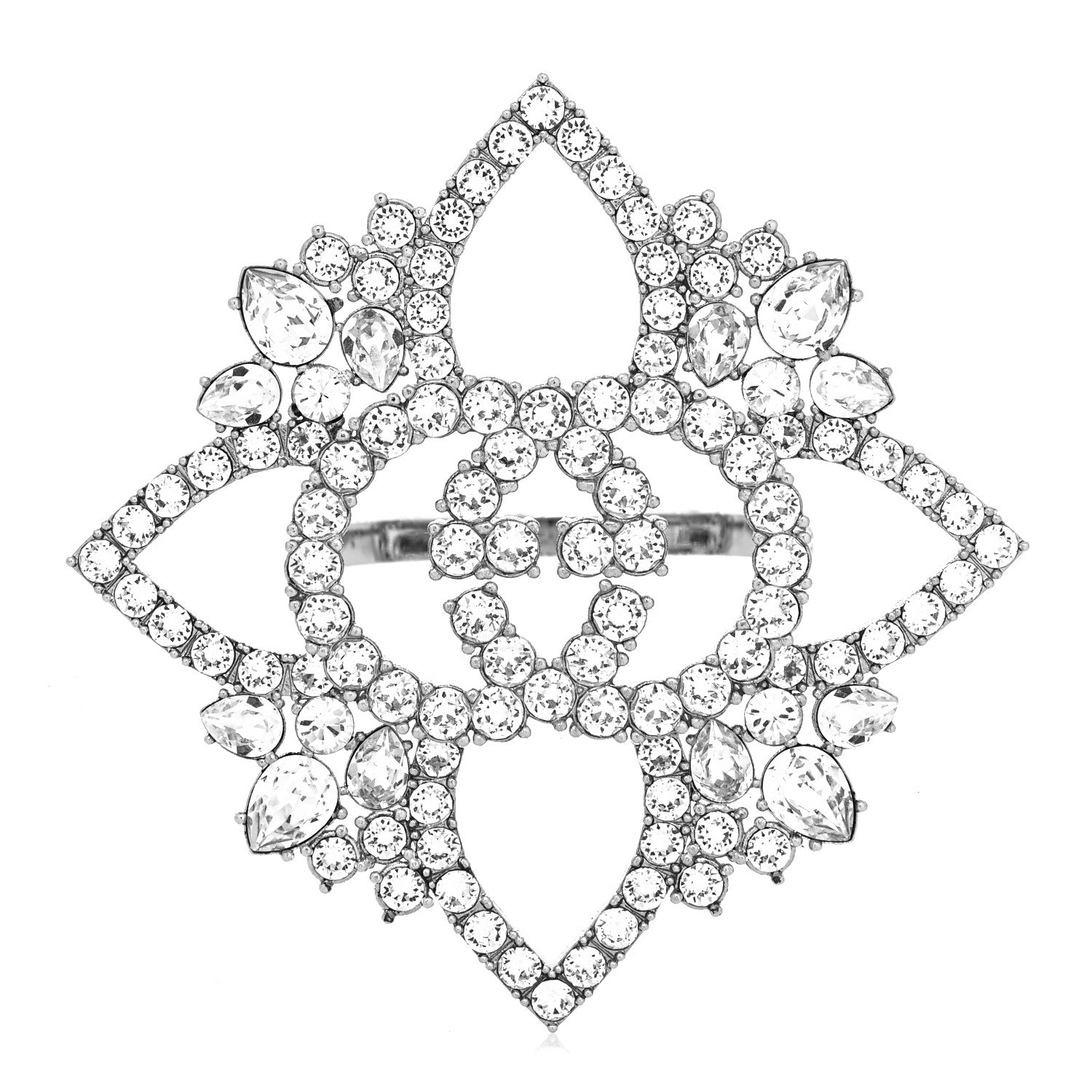 Gucci Metal Crystal Interlocking G Flower Ring M Silver 1 of 4