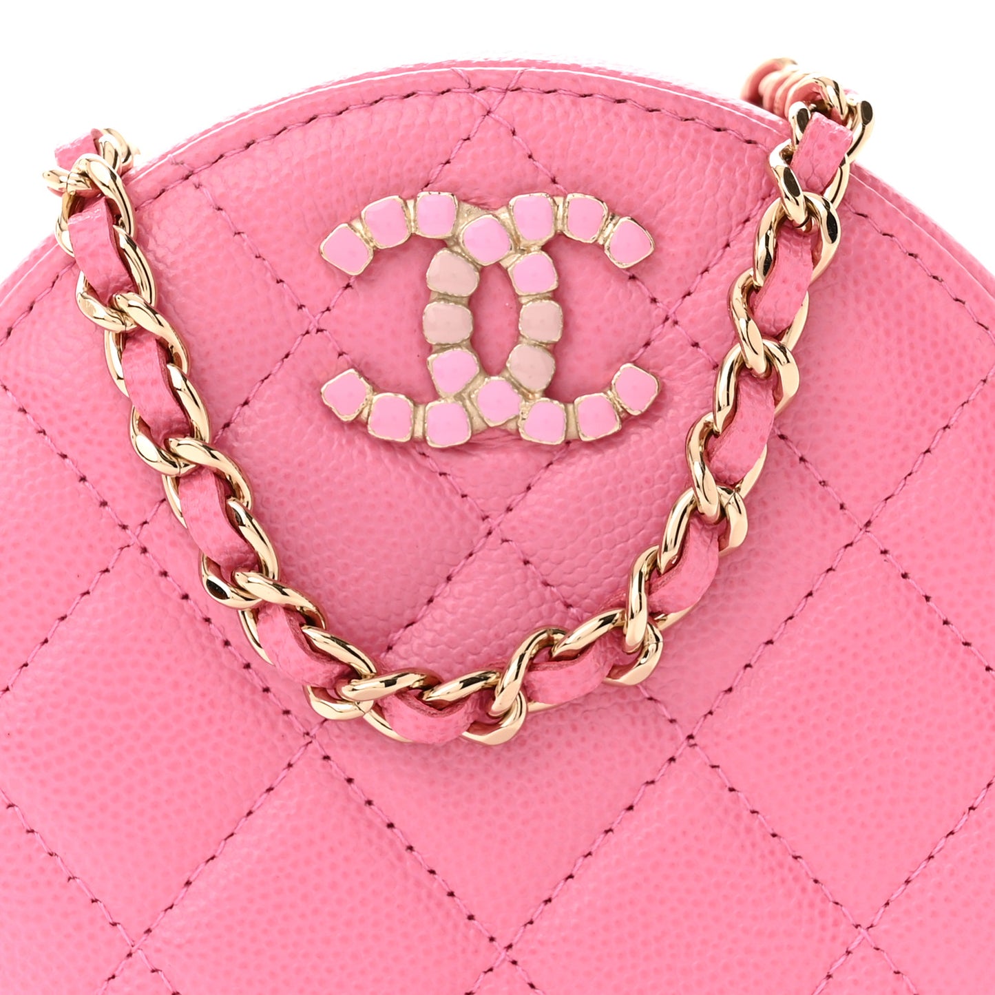 Caviar Quilted Gripoix CC Round Clutch With Chain Pink