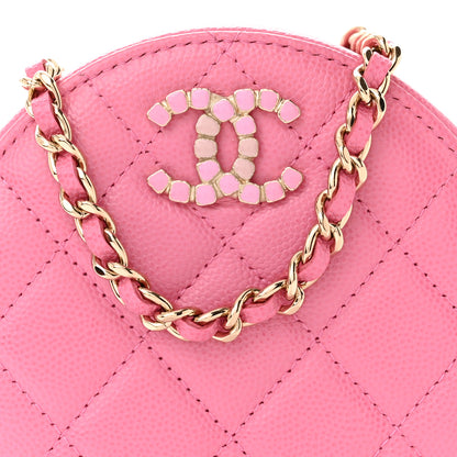 Chanel Caviar Quilted Gripoix CC Round Clutch With Chain Pink 8 of 11