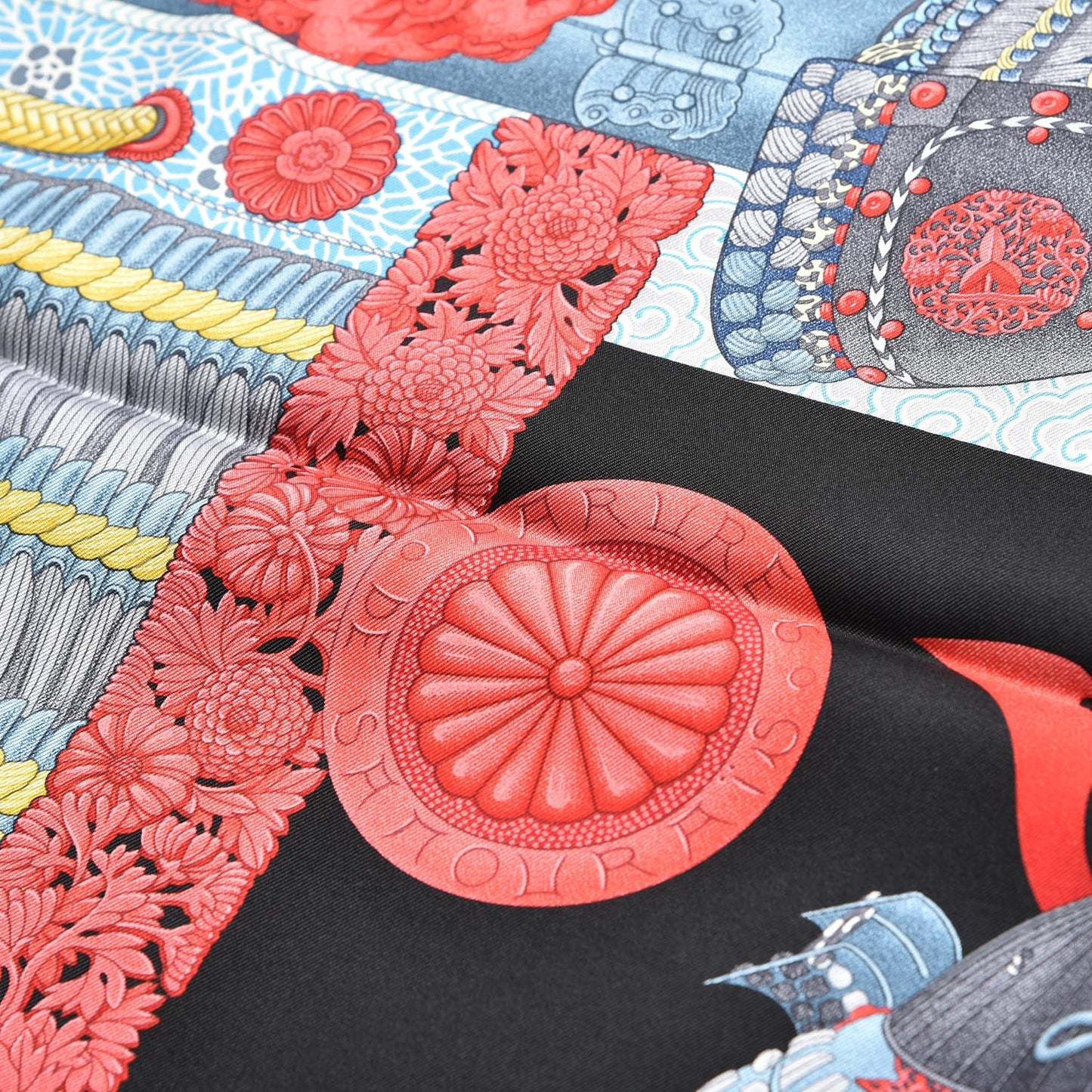Silk Parures de Samouraïs Scarf 90 Black Rouge Blue Jean