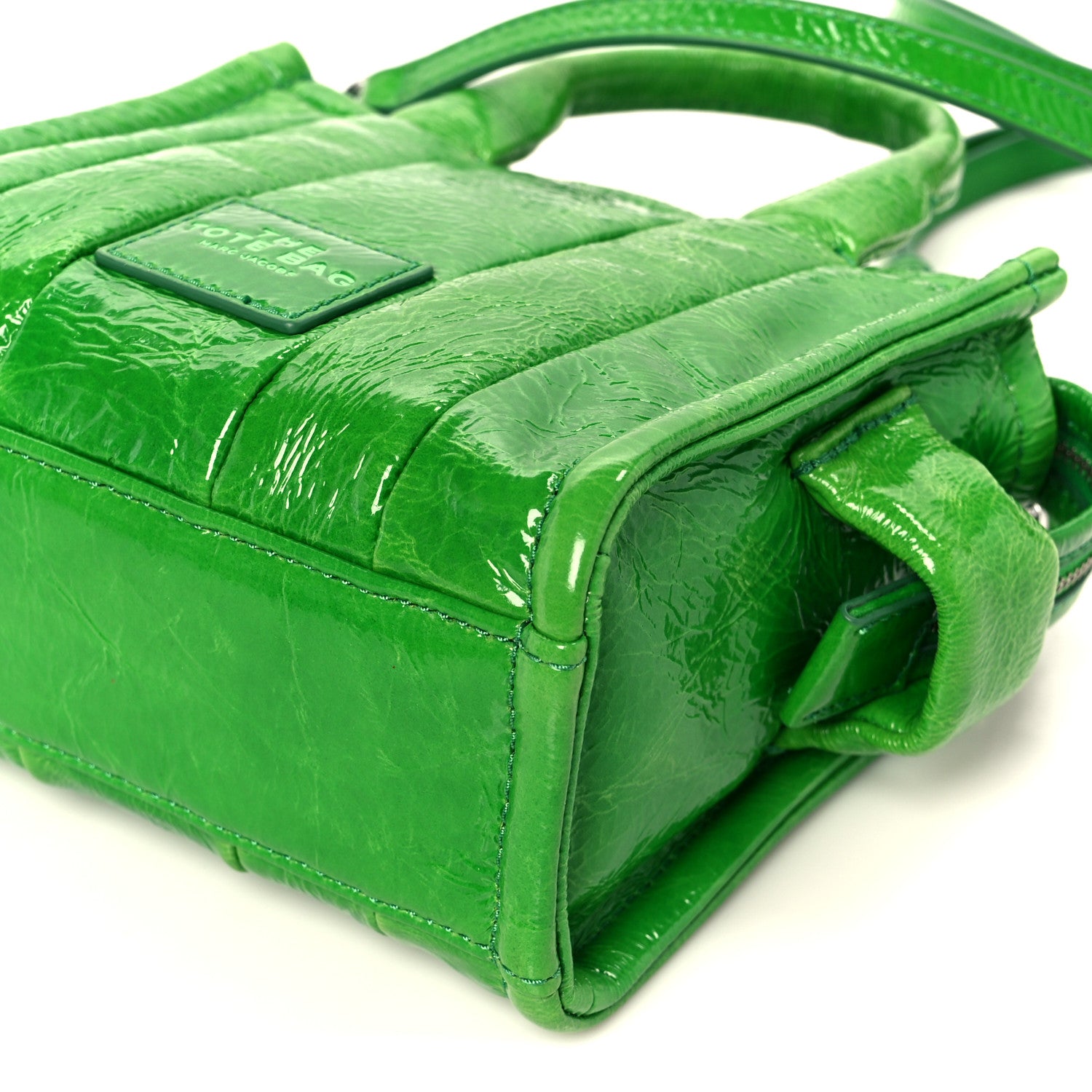Marc Jacobs Shiny Crinkled Calfskin Mini The Tote Bag Fern Green
